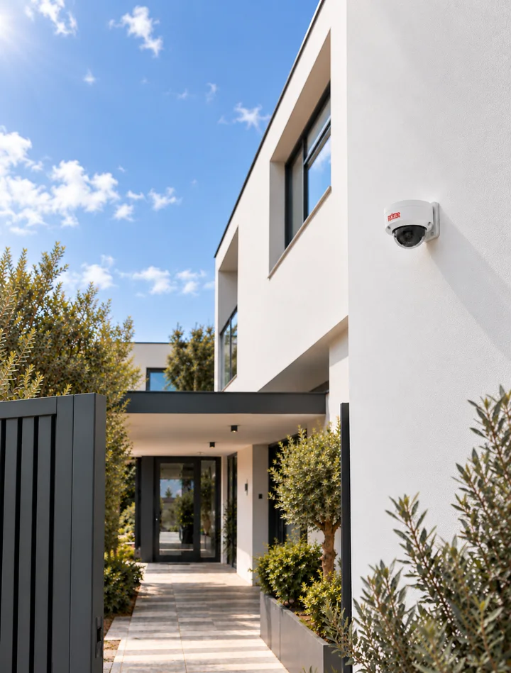 Câmara de videovigilância Prime instalada no exterior de uma residência